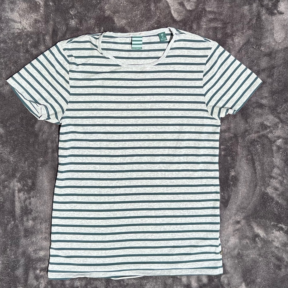Scotch & Soda Gray and Green Striped Tee - men’s size medium